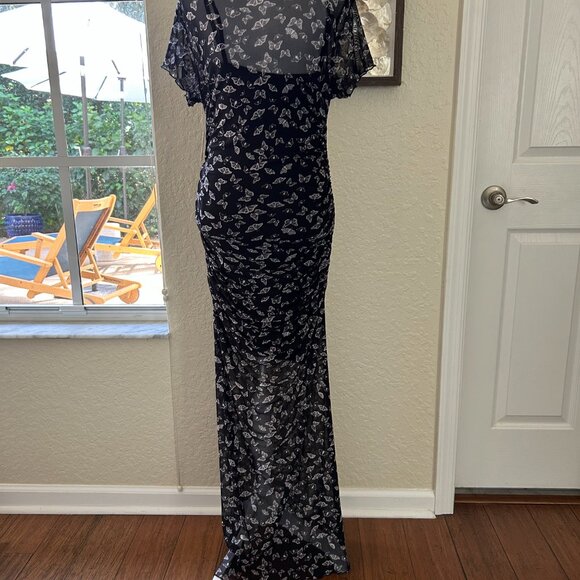 NWT Black Mesh Butterfly Maxi Dress - Picture 4 of 7